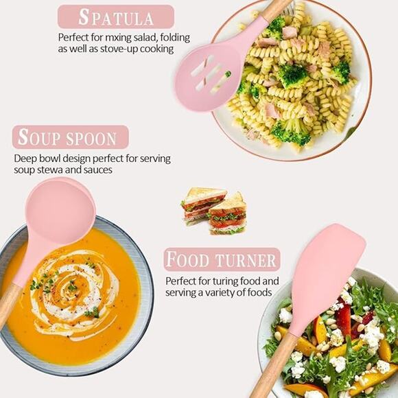 Premium Silicone  BPA-Free Kitchen Cooking Utensils Set, 33pcs  - Pink - Picture 5 of 5